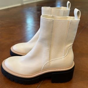 NEW Open Edit Mya White Upper Black Chunky Sole Elastic Gore Ankle Boots M194